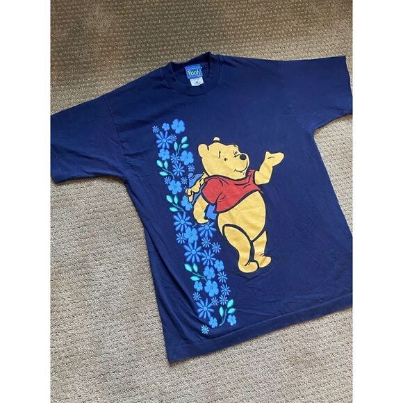 VTG Winnie The Pooh Jerry Leigh Disney Big Print Blue L Women's T-Shirt - Picture 1 of 5